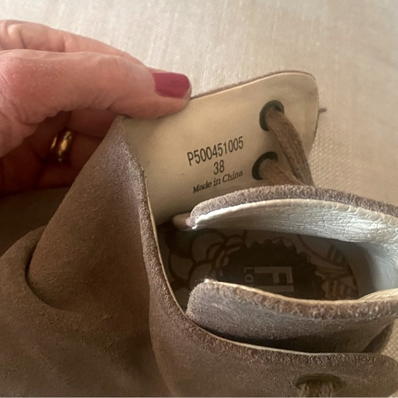 Fly London Suede Peep-Toed Booties with Wedge Heel and Tie Backs - Picture 5 of 8